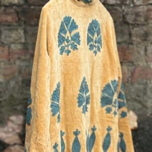 Womens Orange Velvet Embroidered Jacket with Floral Design